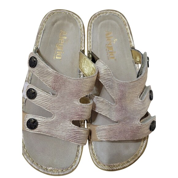 Alegria Venice Casual Slip On Gold Leather Wedge Sandals VEN-293 Womens EU37 US7 - Picture 1 of 10